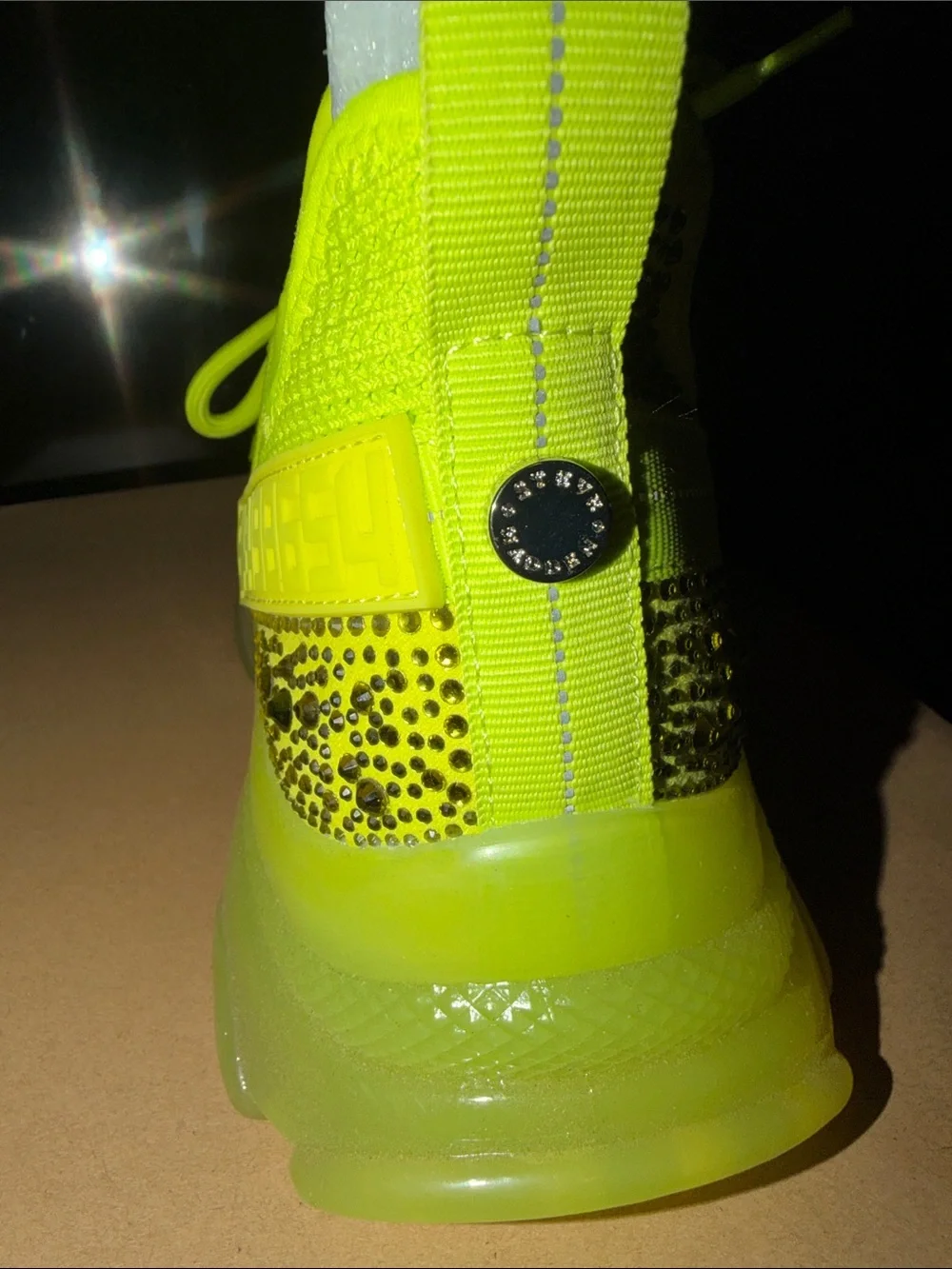 Steve Madden Neon Yellow Crystal-Embellished Athletic Sneaker